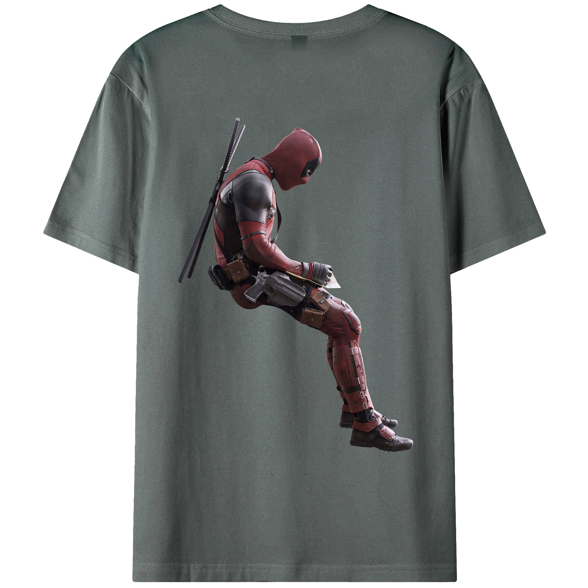 （画像用） Deadpool デッドプール 綿100％ メンズ半袖Tシャツ（バックプリント） 通気性